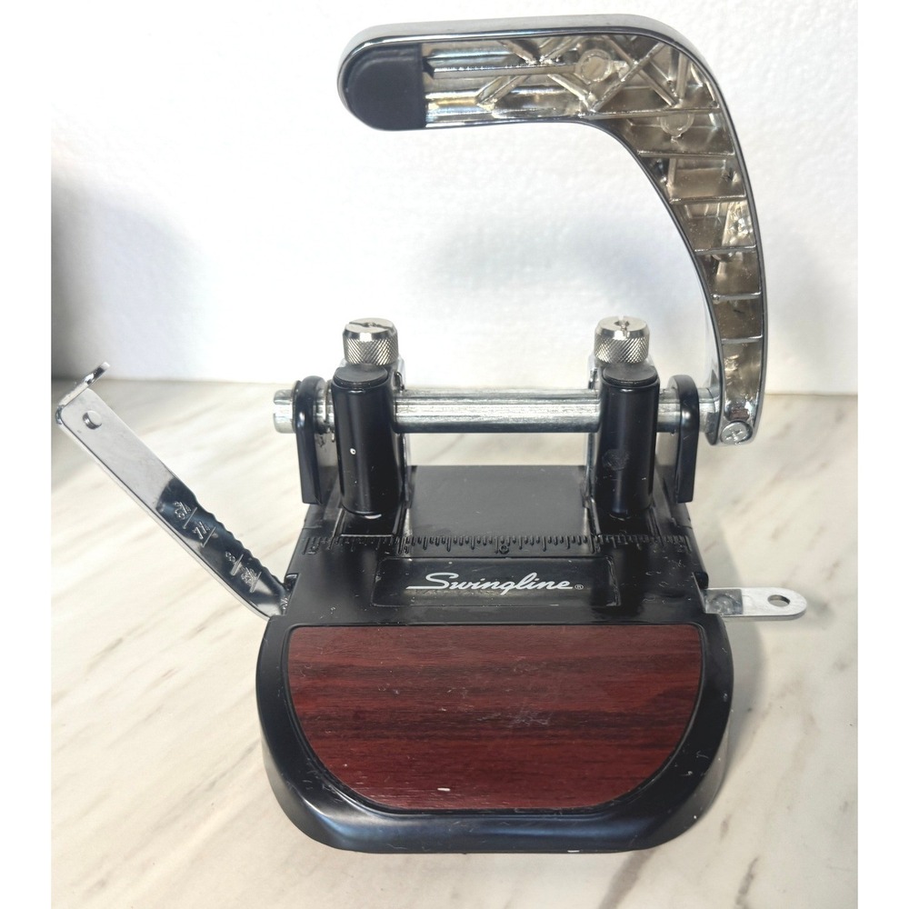 Swingline 74060 Heavy Duty 2 Hole Punch Black Woodgrain Chrome Office Desktop